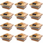 iGlow 12 Pack Copper Outdoor 4 x 4 Solar 5-LED Post Deck Cap Square Fence Light Landscape Lamp PVC Vinyl Wood Bronze