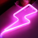 XIYUNTE Lightning Bolt Neon Light Pink Signs Wall Decor, LED Night Lights Room Decor Battery or USB Powered Neon Light Signs Light up Lightning Lamps for Kids Room,Christmas,Bar,Festive Party
