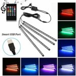 Car LED Strip Light, Uniwit 4 Pcs Multicolor Music Car Interior Atmosphere USB Lights for Car TV Home with Sound Active Function, Wireless Remote Control and Smart USB Port (8.85 Inch – 48 LED)