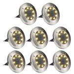 GIGALUMI 8 Pack Solar Ground Lights, 8 LED Solar Powered Disk Lights Outdoor Waterproof Garden Landscape Lighting for Yard Deck Lawn Patio Pathway Walkway (Warm White)