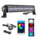 20 Inch LED Light Bar, DJI 4X4 5D 120W Cree RGB LED Work Light Chasing RGB halo Multicolor Changing Spot Flood Combo Light Bar with Wiring Harness Bluetooth Driving Light for Off-road Truck Jeep ATV