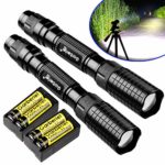 Garberiel 2 Pack of 3000 Lumes Black Tactical LED Flashlight outdoor 5 Modes Waterproof Torch Lamp Lights with Batteries and Chargers