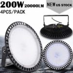 ilovo 4pcs Ultraslim 200W UFO LED High Bay Light Factory Industrial Warehouse Commercial Lighting