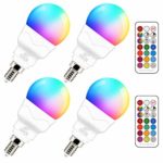 E12 LED Light Bulbs (40w Equivalent) 5W, Color Changing RGB, A15 Small Base Candelabra Round Light Bulb, Candle Base, 2700K Warm White 12 Colors 2 Modes Timing with Remote Control (4 Pack)