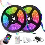 RGB Strip Lights,Reemeer LED Strip Rope Kit 32.8ft/10M SMD 5050 Color Changing Lights with APP Control Sync,23 Keys IR Remote Controller,Music Apply for Party,Bedroom,Kitchen(2-Pack)