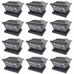 iGlow 12 Pack Black 6 x 6 Solar Post Light SMD LED Deck Cap Square Fence Outdoor Garden Landscape PVC Vinyl Wood