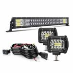 TURBO SII 32″ LED Light Bar 5D 180W Flood Spot Combo Beam Led Bar W/ 2Pcs 4in Off Road Driving Fog Lights with Wiring Harness-3 Leads for Jeep Trucks Polaris ATV Boats Lighting
