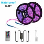 scurry 32.8FT LED Strip Lights, Composed of 300 Waterproof Color Changing Light and Self-Adhesive Tape with 44 Keys IR Remote Controller and DC 12V 5A Power Adapter, for Home, Kitchen, Bar, Party