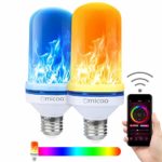 Omicoo Upgrade LED Flame Effect Fire Light Bulbs with patents,4 Modes Multiple Colors E26 E27,Decorative Light Atmosphere Lighting Vintage Flaming Christmas Lights,Controlled by Phone(2 Pack)