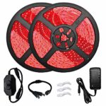 32.8ft Red LED Strip Lights Kit, Waterproof IP65 Led Strip SMD2835 Dimmable 600LEDs Red LED Strip with DC12V 3A Power Supply, Brightness Controller, Under Cabinet Mirror Indoor Outdoor Red LED Lights