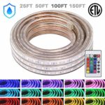 WYZworks LED Rope Lights, 100 ft Waterproof Color Changing Strip Light for Outdoor & Indoor Use – Flexible Dimmable Lighting with Remote Controller 16 Colors & Multi Modes – 25, 50, 100, 150 feet