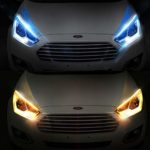 2Pcs 18 Inches Ultrathin LED Strip Lights DRL Daytime Running Headlight Ice blue-Amber Dual Color Waterproof Flexible LED Tube Side Signal Light No need to remove the headlightsEasy Paste Install(45CM