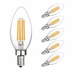 LED Candelabra Bulb, Boncoo Dimmable LED Chandelier Light Bulbs 6W 3000K Soft White Filament LED Candle Bulbs 60W Incandescent Equivalent B11 530 Lumen E12 Base Clear Glass Decorative Bulb 6 Packs