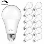 Dimmable A19 LED Light Bulbs 1600 Lumens, 100-125W Equivalent LED Bulb, Daylight White 5000K 15W, Standard E26 Medium Screw Base, No Flicker, CRI 85+, 25000+ Hours Lifespan, Pack of 12