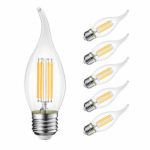 B11 Flame Tip LED Filament Bulbs E26 Candelabra Base，LVWIT 4.5W(40W Equivalent) Dimmable 3000K Soft White Chandelier Candle Light Bulb (6-Pack)