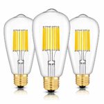 OMAYKEY 10W Dimmable LED Edison Bulb 3000K Soft White Glow, 100W Equivalent 1000 Lumens, E26 Medium Base Vintage ST64 Edison Style Clear Glass LED Filament Light Bulb, Deep Dimming Version, 3 Pack