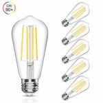 Vintage LED Edison Bulb, 6W, Equivalent 60W, Daylight White 4000k, Non-Dimmable Led Filament Light Bulb, E26 Base, High CRI 90 Led Bulb, Clear Glass for Bathroom Kitchen Dining Room, Pack of 5