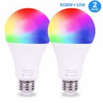 Smart Light Bulb, 900LM Dimmable WIFI Light Bulb, E26 RGBW Soft White 6500K WIFI Multicolor LED Light Bulb, Works with Alexa, Echo and Google Home(No Hub Required),10W Equivalent 85W, 2 Packs