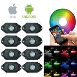 RGB LED Rock Lights -8 Pod Lights with Phone App/Remote Control & Timing & Music Mode & Flashing & Automatic Control & Color Grad Multicolor Neon Lights Under Off Road Truck SUV ATV