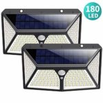 Solar Lights Outdoor 180 LED,Yacikos 2000LM Super Bright Security Lights 270°Wide Angle Motion Sensor Lights Wireless IP65 Waterproof Wall Night Light with 3 Modes for Fence Garage Step Stair(2 Pack)