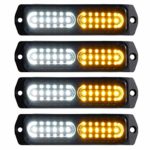 ASPL 4pcs Sync Feature 12-LED Surface Mount Flashing Strobe Lights for Truck Car Vehicle LED Mini Grille Light Head Emergency Beacon Hazard Warning lights (Amber/White)