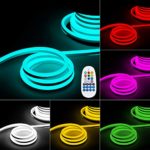 TORCHSTAR 50ft LED RGB Rope Light, 120V Flexible Strip Lights, IP67 Waterproof Neon Lighting, Multi Color Changing with Remote Controller, (100ft Max) Linkable for Indoor & Outdoor Decor