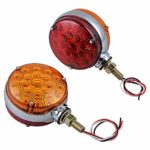 2pc 4″ Round Double Face Single Stud Mount Red/Amber 42-LED Fender Reflective Stop Turn Signal Lights w/Chrome ABS Housing Sealed Compatible with Kenworth Peterbilt Freightliner Western Star Volvo