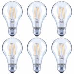 Asencia AN-03672 60 Watt Equivalent A19 Clear All Glass Vintage Filament Dimmable LED Light Bulb, 6-Pack, Daylight (5000K)