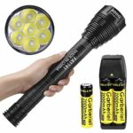 HeCloud Super Bright Tactical Flashlight 8000 Lumens High Power Searchlight 7xCREE XML-T6 Portable Led Flashlight,5 Modes with 18650 Battery and Charger