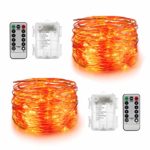 YIHONG Set of 2 Orange Lights for Halloween – 16.4ft Battery Operated Fairy String Lights – 50 LEDs Twinkle Firefly Lights with Remote Control for Garden,Thanksgiving Day,Christmas Indoor Decoration