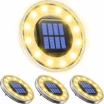 Biling Solar Disk Lights Outdoor Warm White, 12 LED Bulbs Garden Deck Solar Disk Lights Waterproof, Solar Garden Ground Lights Outdoor Walkway Deck for Patio Pathway Lawn Yard Driveway(4 Pack)