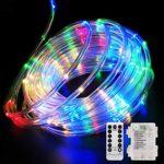 Sunenvoy LED Rope Lights Battery Operated String Lights-40Ft 120 LEDs 8 Modes Outdoor Waterproof Fairy Lights Dimmable/Timer with Remote for Garden Camping Party Decoration (Multi-Color) (1pack)