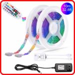 RGB LED Strip Lights 32.8ft SMD 5050 LED Rope Lights, Dorm Lights Color Changing Lights with 28-Keys RF Remote Controller for Home Room Decoration (Sync with Music, UL Listed 12V Power Supply)