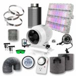 IOBIONICS Grow Tent Kit Complete: Full Spectrum Quantum LED Grow Light, Timer, 4″ inline Fan, Speed Controller, RC48 Carbon Filter, Hygrometer, Rope Ratchet Flex Duct, Clamps UV Goggles Fabric Planter