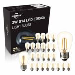 BRIMAX – (25PACK) – 2W S14 LED Outdoor Edison Light Bulbs for String Light Replacement, E26 Medium Screw Base, Dimmable, 2700K, 2Watt to Replace 11w/20w/25w Incandescent Bulb, Weatherproof