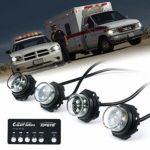 Xprite 4 White LED Hideaway Strobe Lights Kit 20 Flash Patterns Hazard Warning Light for Trucks, Police Cars, Emergency Vehicles