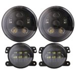 DOT Approved 7 Inch Projector Round LED Headlight High Low Beam with 4 inch LED Fog Lights for Jeep Wrangler Unlimited JK LJ TJ 4 door 2 Door Reedom Edition Rubicon Sahara Willys Wheeler 6Bulbs