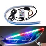 Flexible Car Led Light Strip – Multi Color 2 Pcs 24 Inches Daytime Running Lights LED RGB Kit Waterproof – for Car Replacement Switchback Headlight Decorative Lamp Kits and Turn Signal Tube Lights