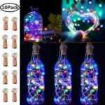 10 Pack 20 LED Wine Bottle Cork Lights Copper Wire String Lights, 2M/7.2FT Battery Operated Wine Bottle Fairy Lights Bottle DIY, Christmas, Wedding Party Décor (Multicolor)