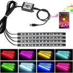 Car Interior Lights, CJRSLRB APP Bluetooth Control USB Powered LED Light Strip 4pcs RGB 48 LED Multicolor Underdash Lighting Kit with Sound Active