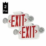 (2 Pack) LFI Lights UL Certified LED Round Emergency Light Exit Sign Hardwired Compact Combo with 2 Adjustable Head Lights,Red Emergency Exit Lighting Commercial Grade High Output