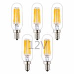 OPALRAY DC 12V 24V Low Voltage Input T25/T8 Tubular Mini LED Bulb, 6W(60W Incandescent Equivalent), Dimmable with DC Dimmer, 2700K Warm White Light, E12 Small Base, 12V-24V Power Input, 5 Pack