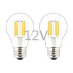 OPALRAY 12V-24V Low Voltage Input LED Bulb, Classic A19(A60) Style, 8W 800Lm, Dimmable with 12V DC Dimmer, E26 Medium Base Lamp, Warm White Light, 80 Watts Incandescent Equivalent, 12V Power, 2-Pack