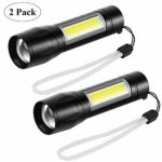LED Flashlight Rechargeable Handheld Tactical Flash Light with Cob Lamp and USB Port, CoaTaco Portable Mini Flashlights Zoomable, Water-Resistant, 3 Modes, for Outdoor Camping Emergency (Pack of 2)