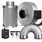 iPower GLFANXINL4FILT4MD8CTR 4 Inch 190 CFM Inline Fan Carbon Filter 8 Feet Ducting Combo with Variable Speed Controller and Rope Hanger for Grow Tent Ventilation, Grey