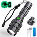 Brionac LED Rechargeable Flashlight High Lumens, Super Bright Waterproof Flashlights Pocket-Sized, 5 Modes, for Camping, Biking, Walking, Outdoor or Gift-Giving (Battery Included)