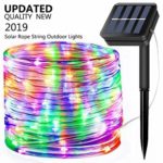 Solar String Lights Outdoor, Updated 100 LED Solar Rope Lights Outdoor Waterproof Fairy Lights 8 Modes Sliver Wire Lights PVC Tube String Light for Garden Fence Party Wedding Decor (Multicolor)
