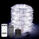 ANJAYLIA 66ft 200 LED Rope Lights Outdoor, Waterproof String Lights Plug in with Remote Control Dimmable Twinkle Fairy Lights for Christmas Porch Deck Garden Party, White