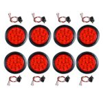 4″ Round 12-LED Truck RV Trailer Tail Light Rubber Cover Wiring Plug Kit (Pack of 8, Red Lens – Red Light)