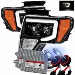 AlphaRex 8000K Xenon/Polished Black For 09-14 Ford F150 DRL LED Tube Dual Projector Headlights